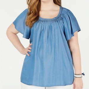 Style & Co. Denim Pleated Top Plus Size 0X NWT